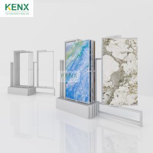 Sliding rotatable ceramic tile display frame