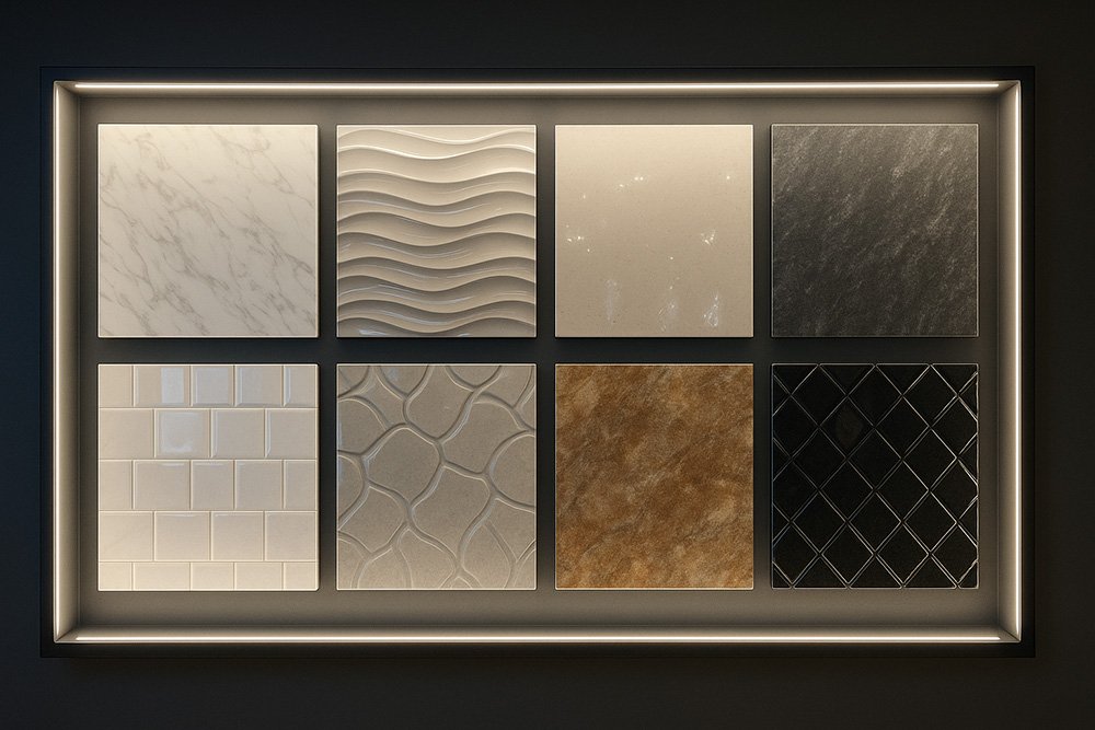 LED-lit-wall-display-showcasing-glossy-tile-textures